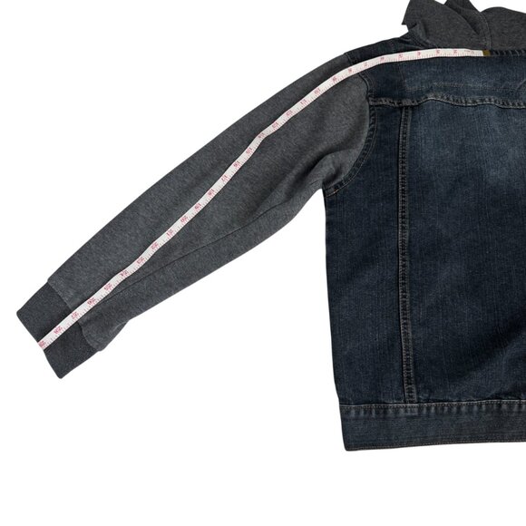 Ring of Fire Hooded Denim Jacket Trucker Streetwear Layered Gray Hoodie Boys XL - Picture 8 of 9